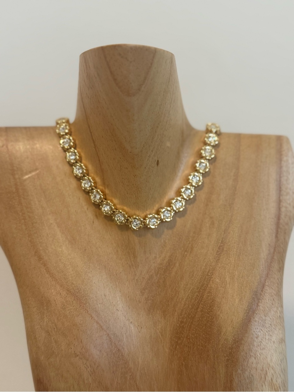 D’Orlan Vintage Gold Crystal Tennis Necklace with Flower Motif